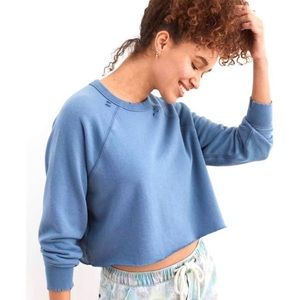 AE Aerie Sunday Soft Distressed Crew Sweatshirt in Blue, M